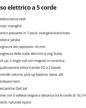 basso fretless 5 corde