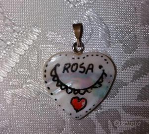 Ciondolo cuore  Rosa madreperla realizzato a mano 