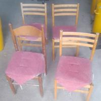 QUATTRO SEDIE IN LEGNO CON SEDUTA IN VIMINI 