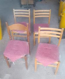 QUATTRO SEDIE IN LEGNO CON SEDUTA IN VIMINI 