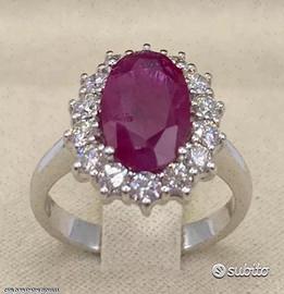 ANELLO ORO 18kt. CON DIAMANTI E RUBINO BIMRANO