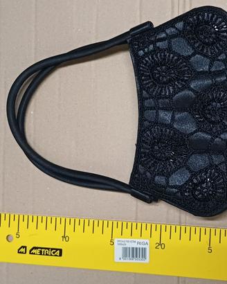 Borsetta da sera nera con ricami e perline Vintage