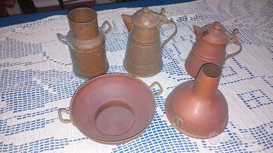 5 oggetti in rame vintage - teiere imbuto insalat.