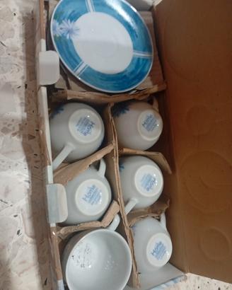 set da caffè da 6 con tazzine e piattini,porcellan