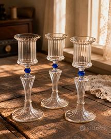 Set 3 portacandele vintage blu e dorati