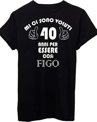 T-Shirt nera maglietta frase compleanno 40 anni