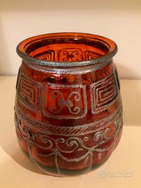 Vaso e Portacandela in vetro dipinto