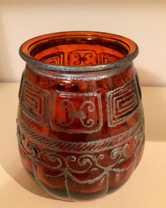 Vaso e Portacandela in vetro dipinto