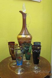 set di 6 calici con decanter in vetro di Murano co