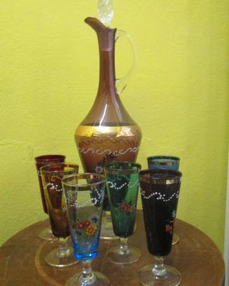 set di 6 calici con decanter in vetro di Murano co