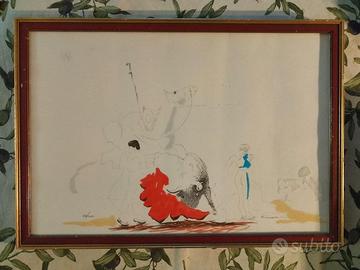 Litografia José Guevara firmata Scena di Corrida
