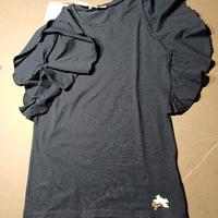 Maglietta blu con maniche corte a volant