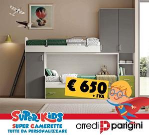 Cameretta a soppalco Piccol- RETI A DOGHE INCLUSE