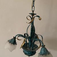Lampadario 3 luci in ferro battuto decorato