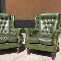 Coppia di Poltrone verdi pelle