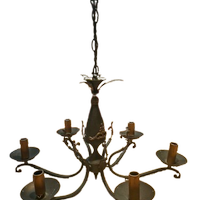 Lampadario in ferro battuto con riporti in ottone