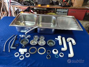 Lavello inox doppia vasca con accessori