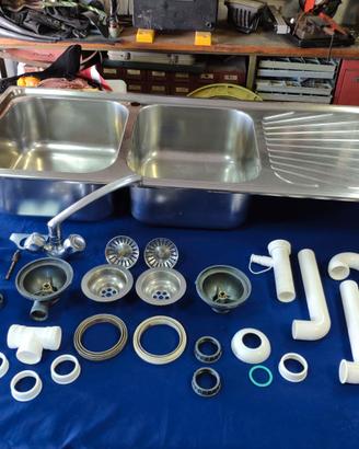 Lavello inox doppia vasca con accessori