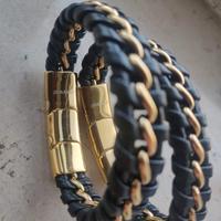 2X Serasar Bracciale Uomo Pelle in Nero/Oro