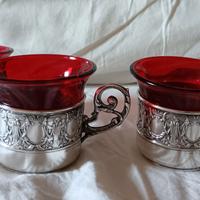 4 bicchieri antichi in vetro di Murano e argento