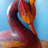 Scultura cigno in legno dipinto a mano vintage