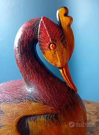 Scultura cigno in legno dipinto a mano vintage