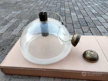 Lampadario vintage in vetro e ottone - anni 80