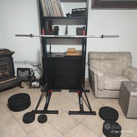 attrezzatura home Gym, rack bilanciere e  dischi