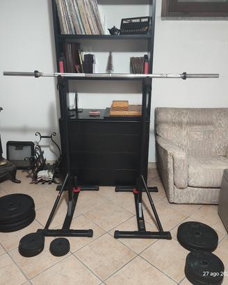 attrezzatura home Gym, rack bilanciere e  dischi