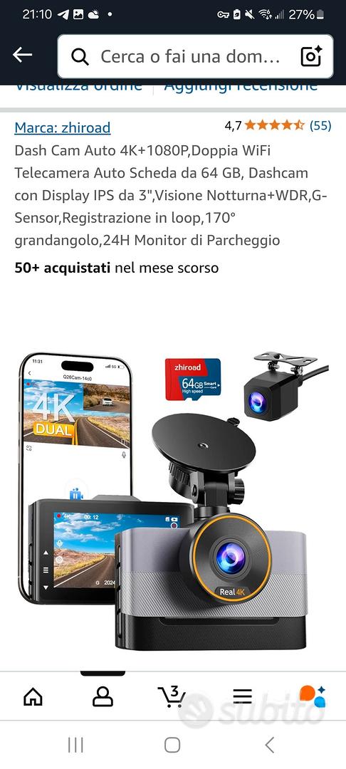 Dash Cam Con Scheda 64 Gb Dash Cam Auto 4K+1080P,Doppia WiFi Telecamera Auto Scheda Da 64 Dash Cam Auto Senza Fili - 3