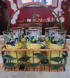 Set 6 Bicchieri con Cestino Decorato Olive