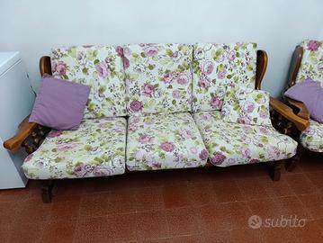 Divano + due poltrone legno 