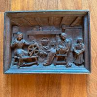 Quadro vintage La famiglia intarsiato in legno