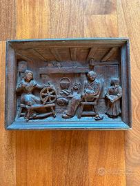 Quadro vintage La famiglia intarsiato in legno