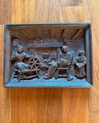 Quadro vintage La famiglia intarsiato in legno