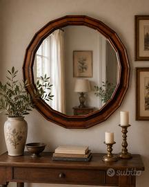 Specchio vintage ottagonale in legno 63 cm