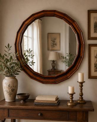 Specchio vintage ottagonale in legno 63 cm