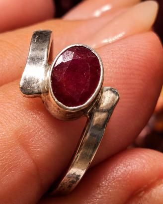 Anello Artigianale Argento 925 e Rubino - Mis. 14