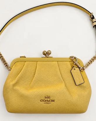 Coach Yellow Pebbled Leather Kisslock Crossbody Ba