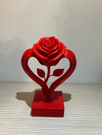 Scultura Rosa Rossa Cuore Stampa 3D