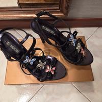 sandalo Barachini raso nero e cristalli n.37,5