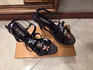 sandalo Barachini raso nero e cristalli n.37,5