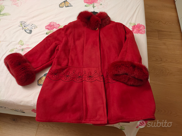 Cappotto montone rosso 44 con pelliccia vera