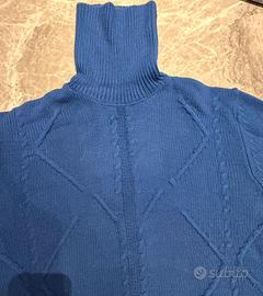 Maglione collo alto Blu con intreccio taglia L