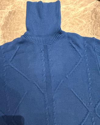 Maglione collo alto Blu con intreccio taglia L