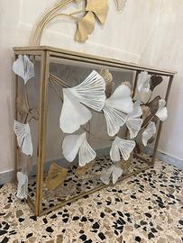 Consolle oro in metallo con specchio