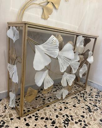 Consolle oro in metallo con specchio