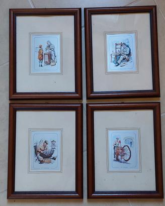 Set 4 Quadri Antichi Mestieri Cornice Legno

