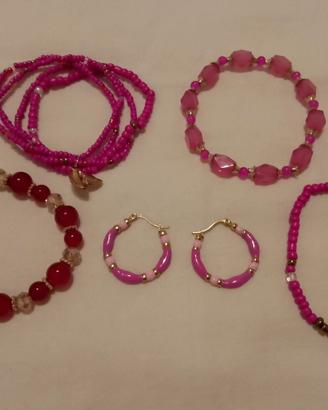 set bracciali ,orecchini bigiotteria rosa fucxia