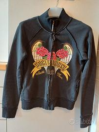 Felpa cerniera nera vintage con rose - donna Tg.XL